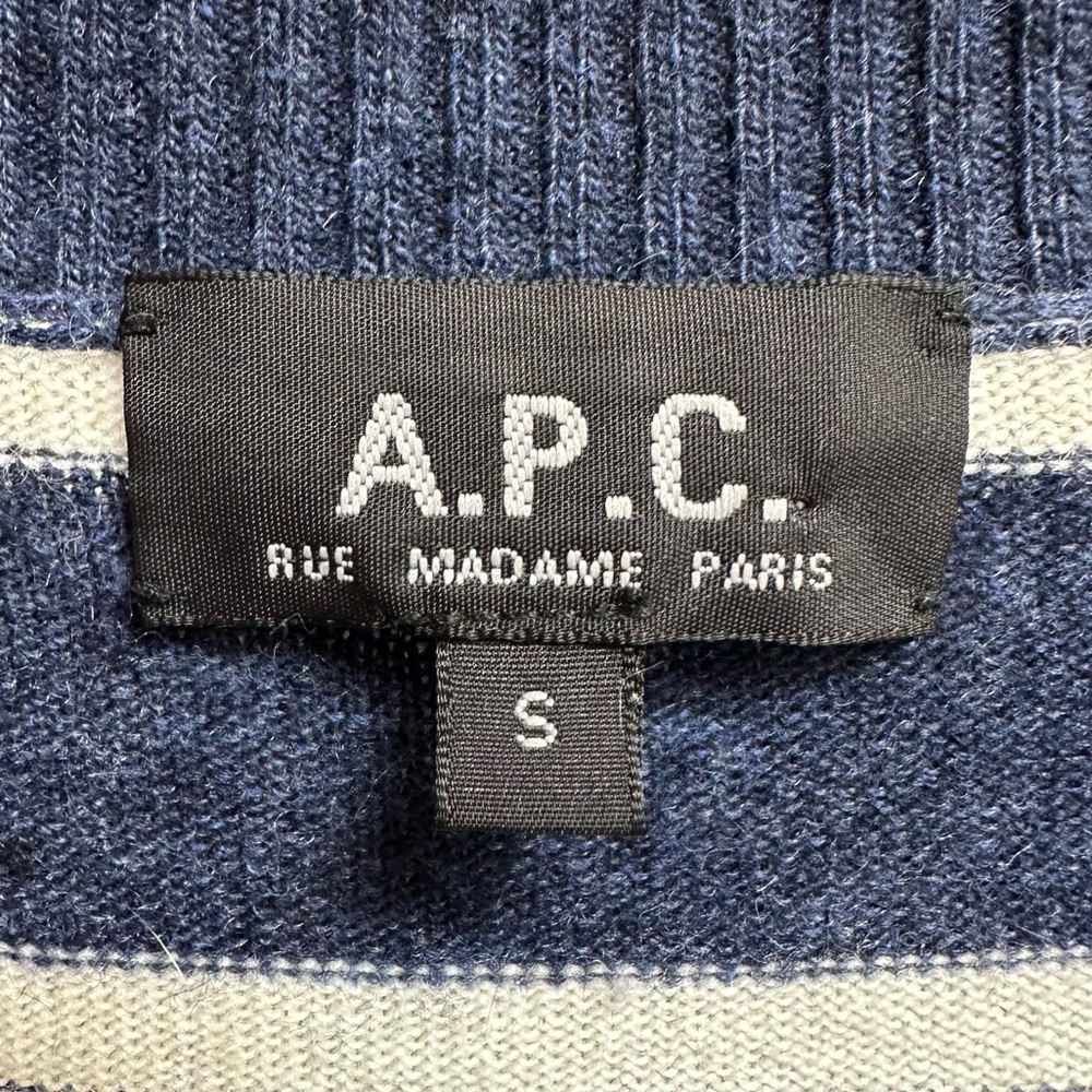 A.P.C. Blue & White Striped Sweater Button Neck Cashmere & Wool Size Small - Picture 7 of 10